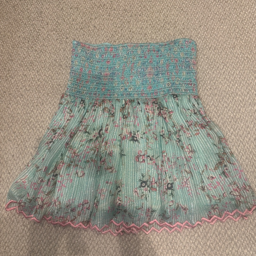 HEMANT & NANDITA Teal and Pink Floral Mini Skirt
